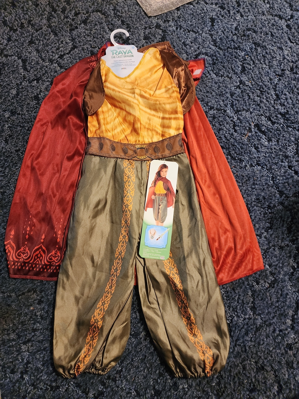 Disney Raya Olive Green and Rust Red Girls Costume with Cape